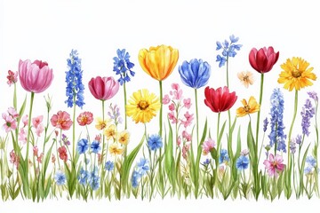 Wall Mural - Blooming wildflowers in a vibrant garden under bright sunlight during springtime