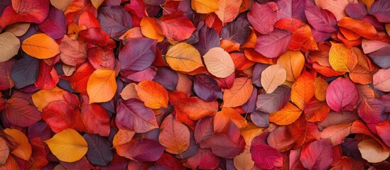 Wall Mural - Vibrant Autumn Leaves Background in Rich Colors with Blank Space for Text Overlay Ideal for Seasonal Designs and Marketing Materials