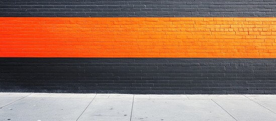 Wall Mural - Bold orange striped brick wall with black background offering ample space for text and creative design elements in a modern urban setting