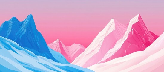 Canvas Print - Vibrant blue and pink mountain landscape in flat design featuring ample space for text and creative projects.