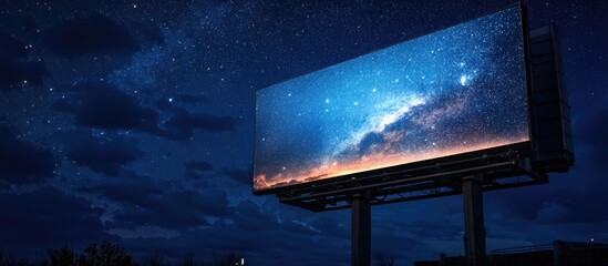 Canvas Print - Advertising Billboard on Building Under Starry Night Sky with Copyspace for Creative Text and Promotions in a Scenic Setting