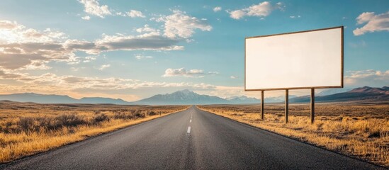 Canvas Print - Blank Billboard on Deserted Road Under Clear Blue Sky for Advertising Copy and Promotional Content Usage