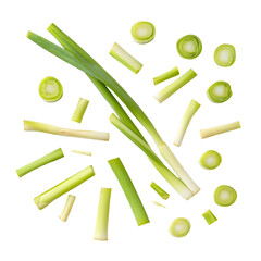 Wall Mural - Freshly sliced lemongrass arranged in a circular pattern on a clean transparent background showcasing vibrant green hues, lemongrass slices top view on transparent background