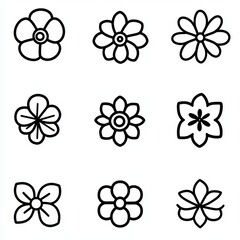 Wall Mural - A collection of line art icons depicting flowers, berries, and leaves. A nature icon set