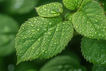 Sticker - Green leaves with water drops