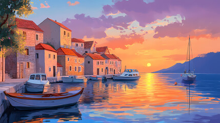 Wall Mural - serene sunset croatian harbor