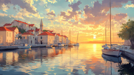 Wall Mural - serene sunset croatian harbor