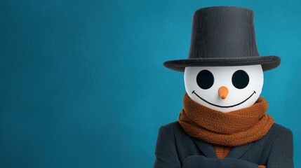 Minimalist snowman design with holiday accents background