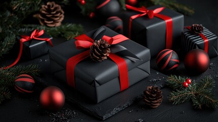 Sleek and modern gifts wrapped in dark velvet