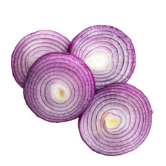 Wall Mural - Freshly sliced red onion rounds laid out on a transparent background depicting rich colors and textures for culinary use, Onion slices isolated