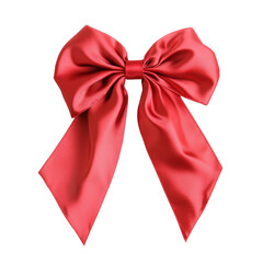 Elegant red satin ribbon bow isolated on a transparent background perfect for gift wrapping and decorations, Red Satin Ribbon Bow Isolated on transparent background