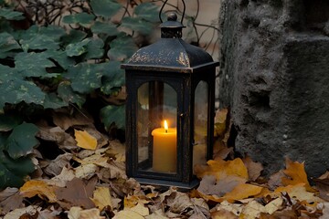 Wall Mural - Autumn Lantern with Candlelight