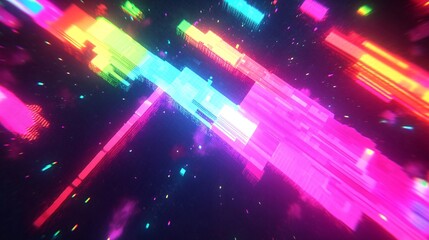 Wall Mural - Vibrant digital abstract with colorful pixelated elements creating a dynamic, futuristic effect.