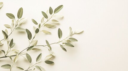Wall Mural - elegant green and cream foliage against a soft, neutral background, creating a serene and calming at