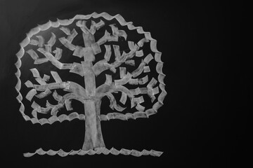 Wall Mural - Beautiful drawing of tree on black chalkboard. Space for text