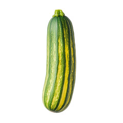 Wall Mural - Striking striped cucumber resting on a smooth transparent background with vibrant green and yellow colors, striped cucumber on transparent background