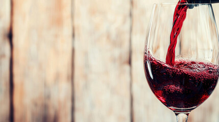 Wall Mural -   A glass of red wine is being poured into a wine glass On the side of the glass is the word rain