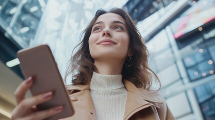 Wall Mural - Modern Woman Engaged with Smartphone