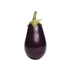 Wall Mural - Fresh purple eggplant on white background with green calyx