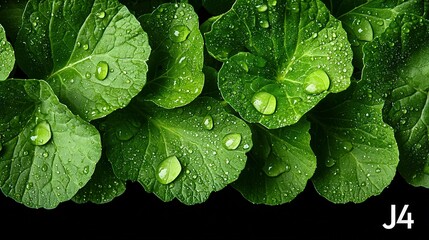 Wall Mural -  A cluster of green foliage with water drops, labeled j4