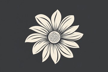 Wall Mural - Icon of a daisy flower in black and white. Black and white background with a daisy flower silhouette icon