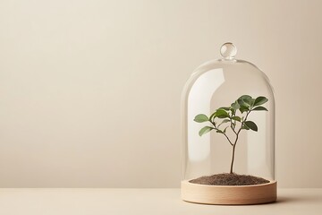 Wall Mural - Small Plant in a Glass Dome - A Peaceful Display