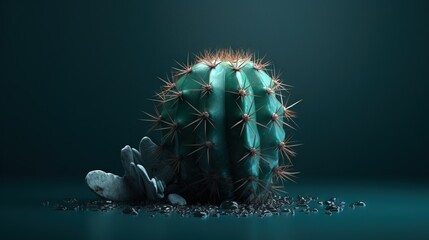 Wall Mural -   A green cactus sits on a table next to rocks and a cactus in the center