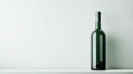 Wall Mural -  Green wine bottle on white shelf with white wall backdrop