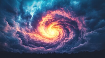 Wall Mural - Colorful swirling vortex of clouds in stormy sky.