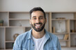 © fizkes - Happy Hispanic millennial 30s man posing alone indoors. Head shot portrait of successful businessman, freelancer or office employee, dressed in casual shirt looking at camera with joyful expression