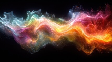 Wall Mural - Abstract colorful wave of energy, light, and particles on black background.