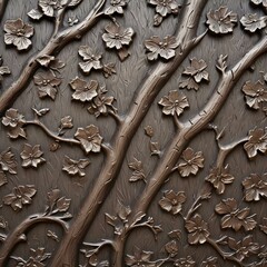 Metallic tree bark texture with engraved floral pattern