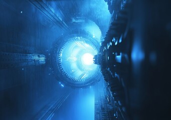 Wall Mural - the large gear features a broad walkway, representing the entry point to technology's continuously e