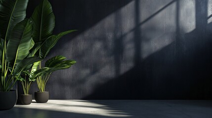 Poster - Sunlight illuminating exotic plants in dark modern room
