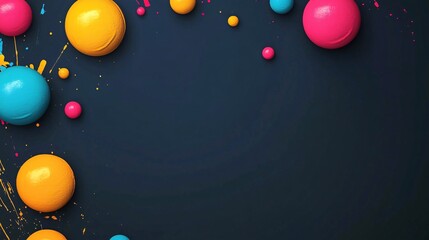 Leinwandbilder - Colorful spheres and paint splashes creating vibrant abstract design on dark background
