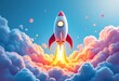 © arastudio - Rocket Launch Through Colorful Clouds Symbolizing Growth