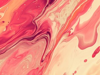 Abstract swirl pattern with a pink and orange liquid art style with gold details