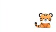 © D - Cute cartoon tiger figure sitting on a plain white background, ideal for children's content and education