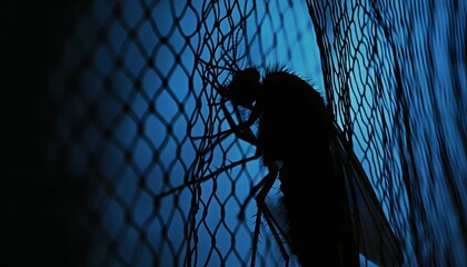 Silhouette Of A Fly On A Mesh Screen