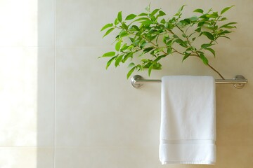 Wall Mural - Elegant Bathroom Decor with Fresh Plant and White Towel