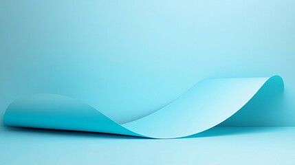 Aufkleber - Light blue wavy paper sheet creating abstract shapes on minimalist monochromatic background