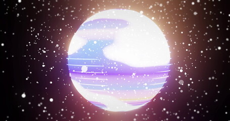 Wall Mural - Glowing planet with horizontal lines and particles, space image