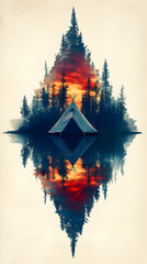 Sticker - Sunset Teepee Lake Reflection Poster Art