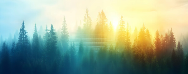 Sticker - Misty Sunrise Forest, Scenic Wallpaper