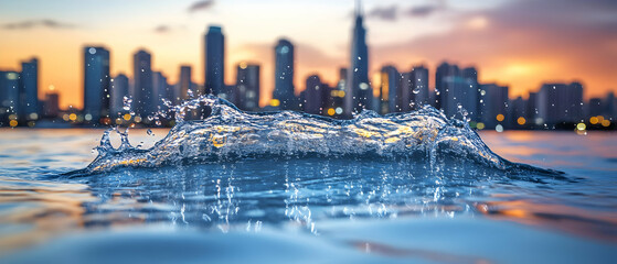 Sticker - Cityscape Sunset Water Splash