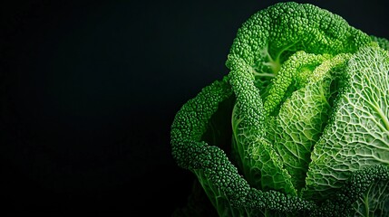 Wall Mural -   A close-up of a broccoli head against a black backdrop with a contrasting dark background behind it