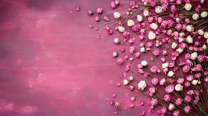 Wall Mural -   Pink and white flowers sit on a pink table, next to a vase of mixed colors