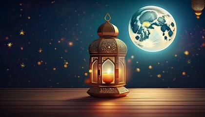 Wall Mural - elegant lantern with moon background