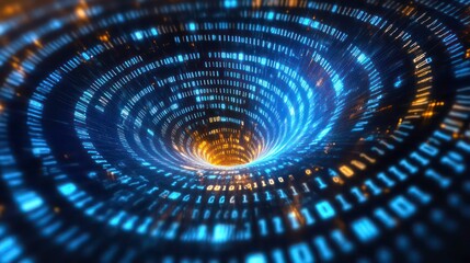 Aufkleber - Abstract digital vortex of binary code swirling into a glowing tunnel.