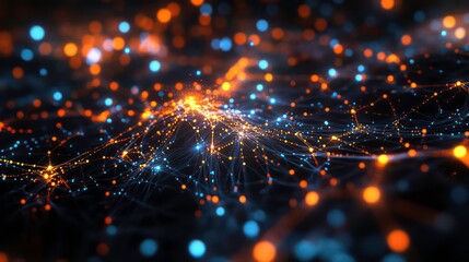 Aufkleber - Abstract digital network connection with glowing nodes and lines.
